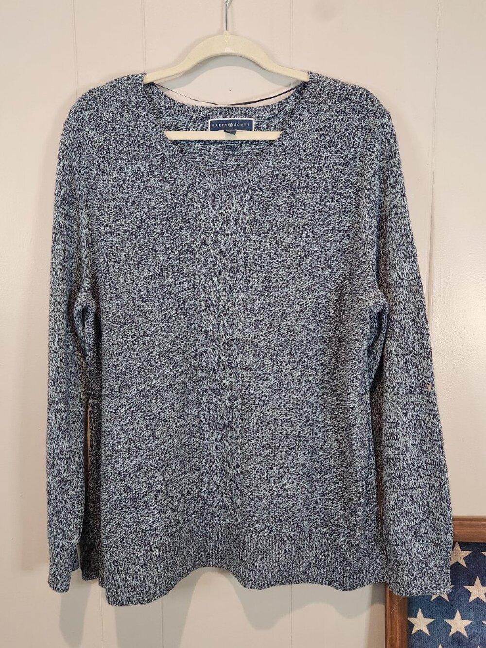 Karen Scott Womens Navy White Marled Knit V-neck Sweater XXL NWOT